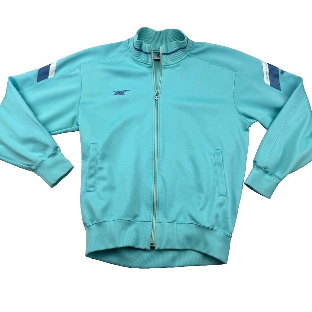 Vintage 90's Asics Japan Track Jacket Womens‎ Medium Aqua Embroidered Tiger Paw